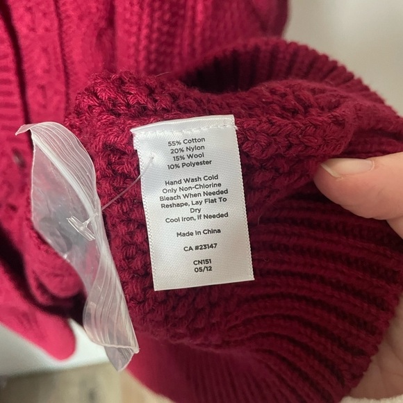 Talbots Berry Red Cable Knit Sweater Size X New with tags - Picture 5 of 7